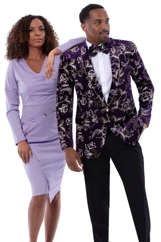 Men’s Purple Floral Embossed Velvet Tuxedo Jacket – Wedding and Prom Wear sold by Alberto Nardoni