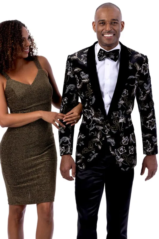 Men’s Black and Gold Paisley Velvet Tuxedo Jacket – Wedding and Prom Wear sold by Alberto Nardoni