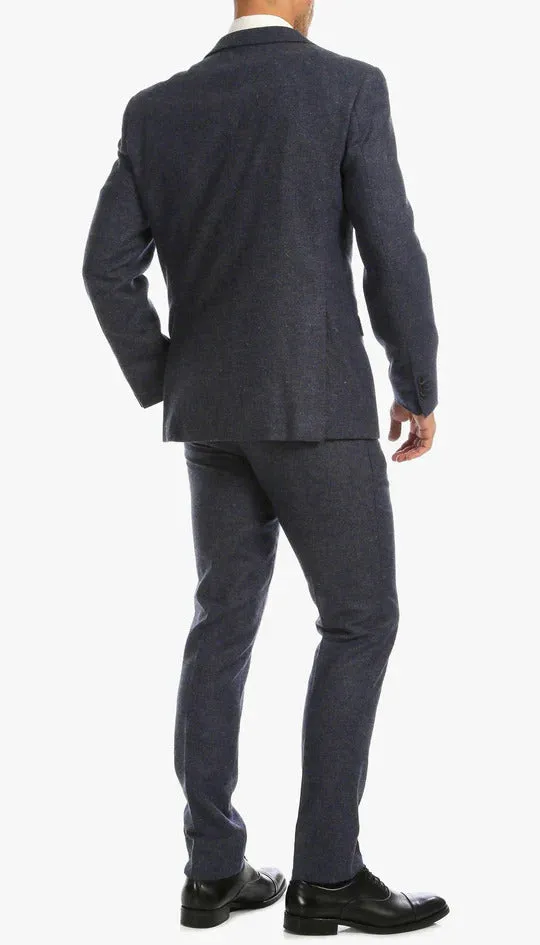 Marc Darcy Dion Teal Blue Tweed Slim Fit Wedding 3-Piece Suit Herringbone Fabric sold by Alberto Nardoni product image thumbnail 5