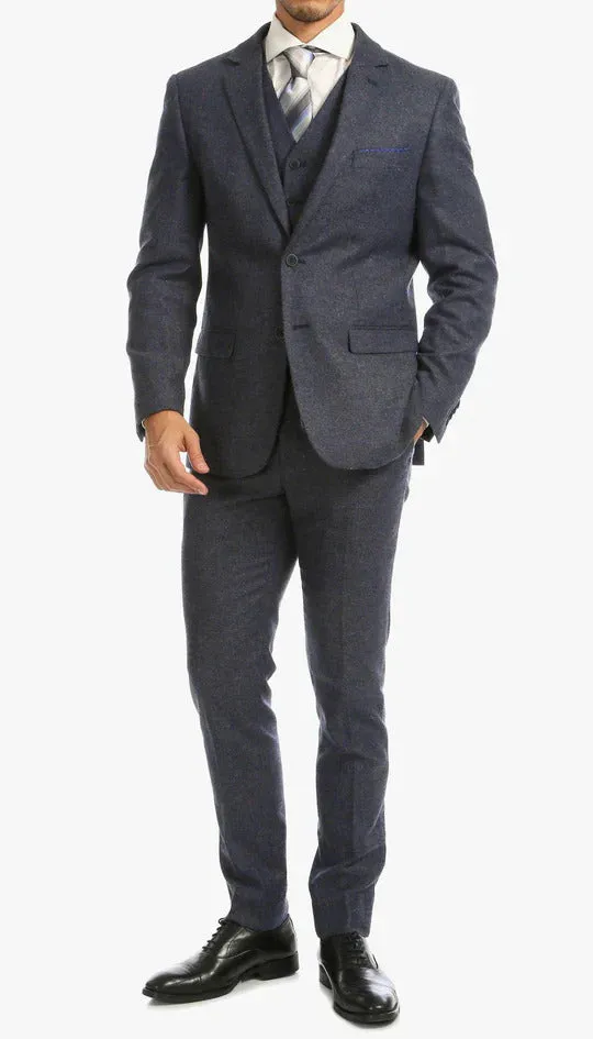 Marc Darcy Dion Teal Blue Tweed Slim Fit Wedding 3-Piece Suit Herringbone Fabric sold by Alberto Nardoni product image thumbnail 2