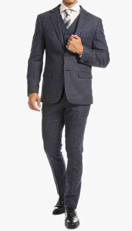 Marc Darcy Dion Teal Blue Tweed Slim Fit Wedding 3-Piece Suit Herringbone Fabric sold by Alberto Nardoni product image thumbnail 3