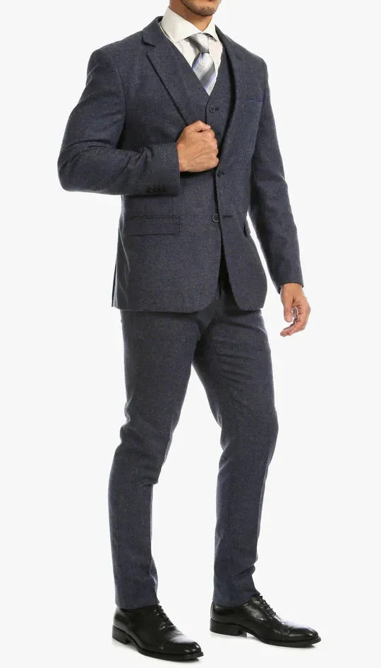 Marc Darcy Dion Teal Blue Tweed Slim Fit Wedding 3-Piece Suit Herringbone Fabric sold by Alberto Nardoni product image thumbnail 4