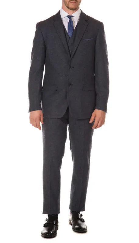 Marc Darcy Dion Teal Blue Tweed Slim Fit Wedding 3-Piece Suit Herringbone Fabric made by Alberto Nardoni