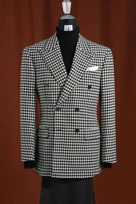 Mens Modern Fit Houndstooth Blazer“ Black & White 100% Wool sold by Alberto Nardoni