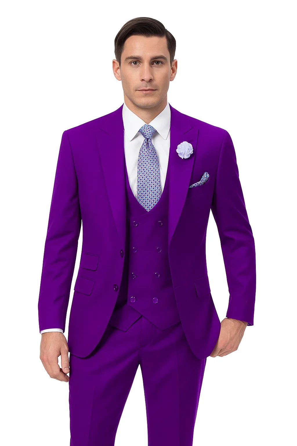 Designer Mens Purple Suit Peak Lapel, Double-Breasted Vest, 3-Piece sold by Alberto Nardoni product image thumbnail 3