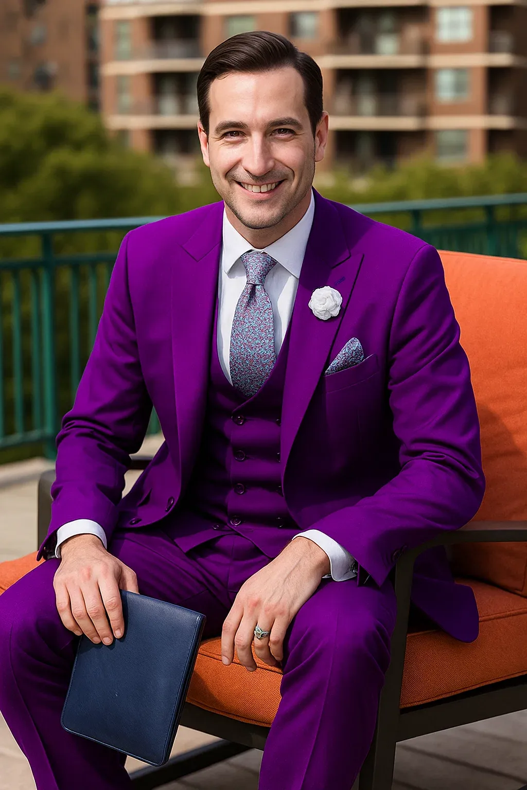Designer Mens Purple Suit Peak Lapel, Double-Breasted Vest, 3-Piece sold by Alberto Nardoni product image thumbnail 2