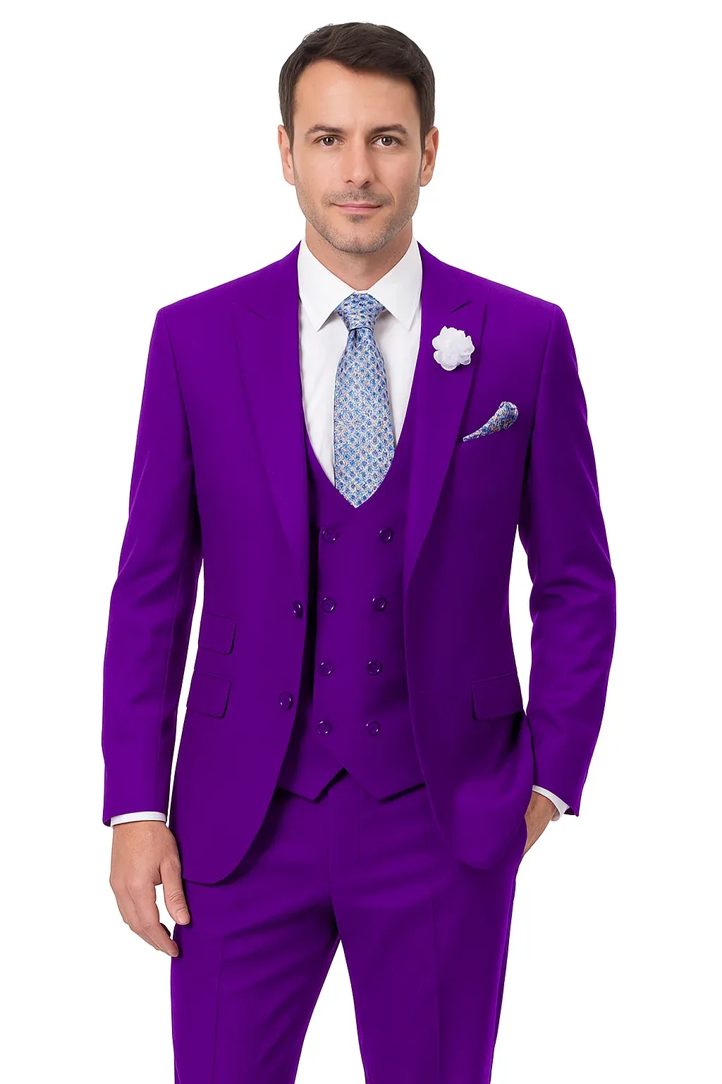 Designer Mens Purple Suit Peak Lapel, Double-Breasted Vest, 3-Piece sold by Alberto Nardoni product image thumbnail 4