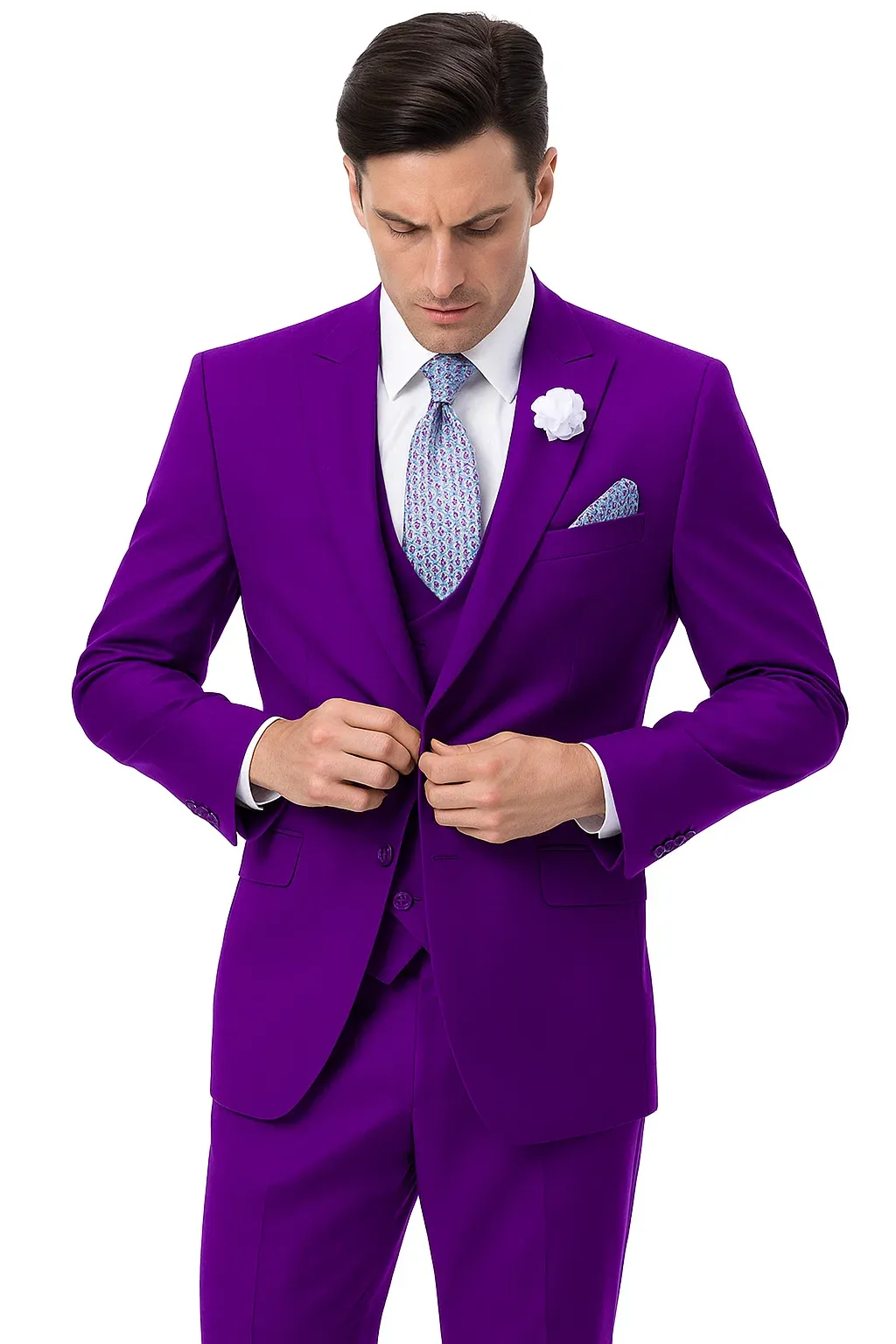 Designer Mens Purple Suit Peak Lapel, Double-Breasted Vest, 3-Piece sold by Alberto Nardoni product image thumbnail 5