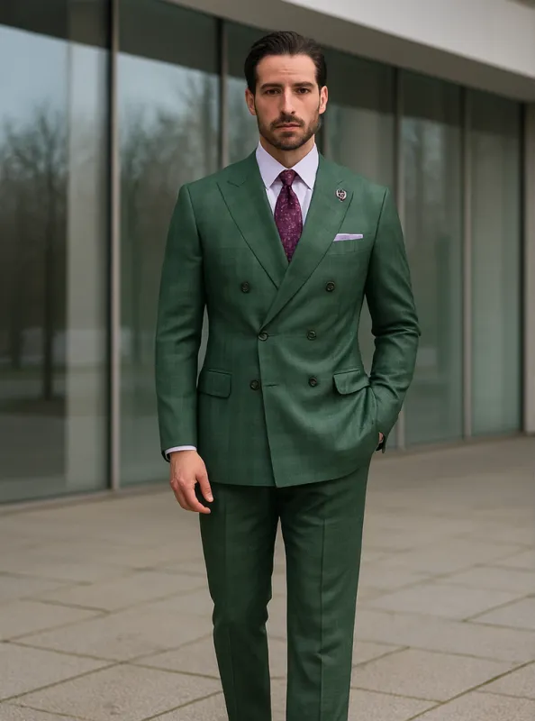 Classic Mens Green Suit Luxury Double-Breasted Outfit made by Alberto Nardoni