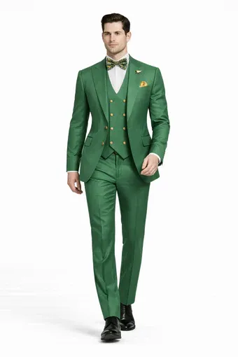 Mens Green Slim Fit Suit by Rossiman Stylish Double-Breasted Vest & Flat Front Pants sold by Alberto Nardoni product image thumbnail 4