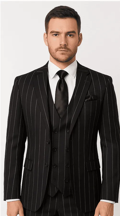 Rossi Man Max RM1728 Slim Fit 3-Piece Mens Suit in Black Stripe sold by Alberto Nardoni product image thumbnail 5