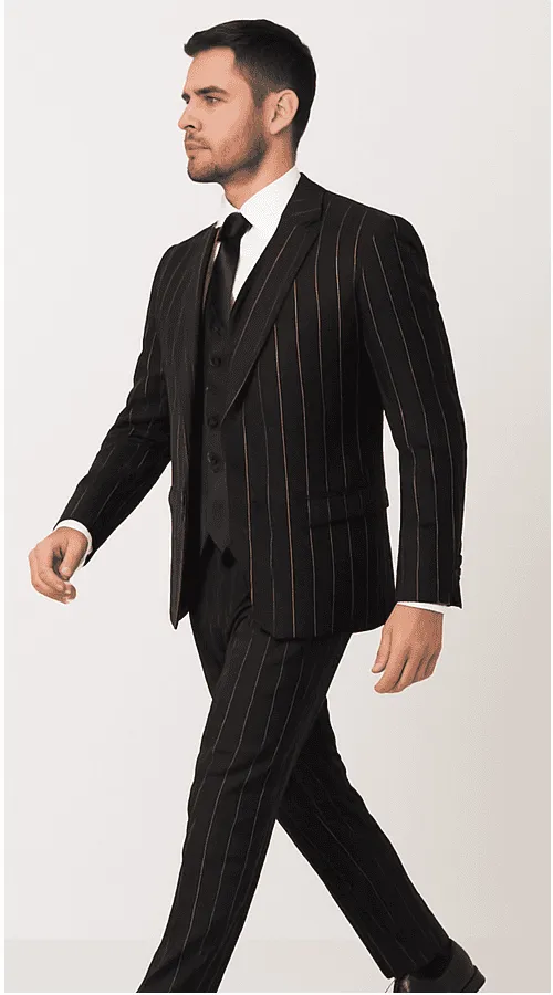 Rossi Man Max RM1728 Slim Fit 3-Piece Mens Suit in Black Stripe sold by Alberto Nardoni product image thumbnail 2