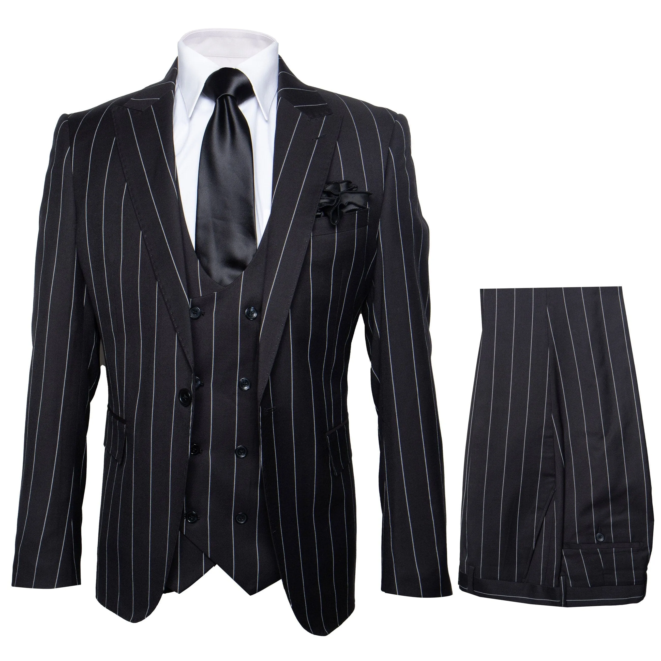 Rossi Man Max RM1728 Slim Fit 3-Piece Mens Suit in Black Stripe sold by Alberto Nardoni