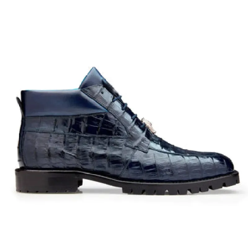 Men's Belvedere Gallardo Caiman Crocodile Dress Hiker Boot in Navy made by Alberto Nardoni