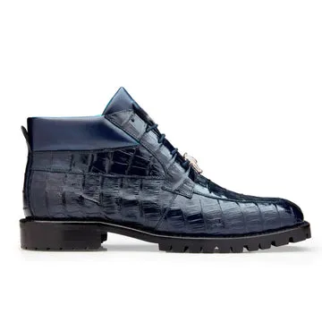 Men's Belvedere Gallardo Caiman Crocodile Dress Hiker Boot in Navy sold by Alberto Nardoni