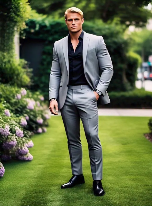 Light grey/Black Suit(Package Deal Include The Shirt) made by Alberto Nardoni