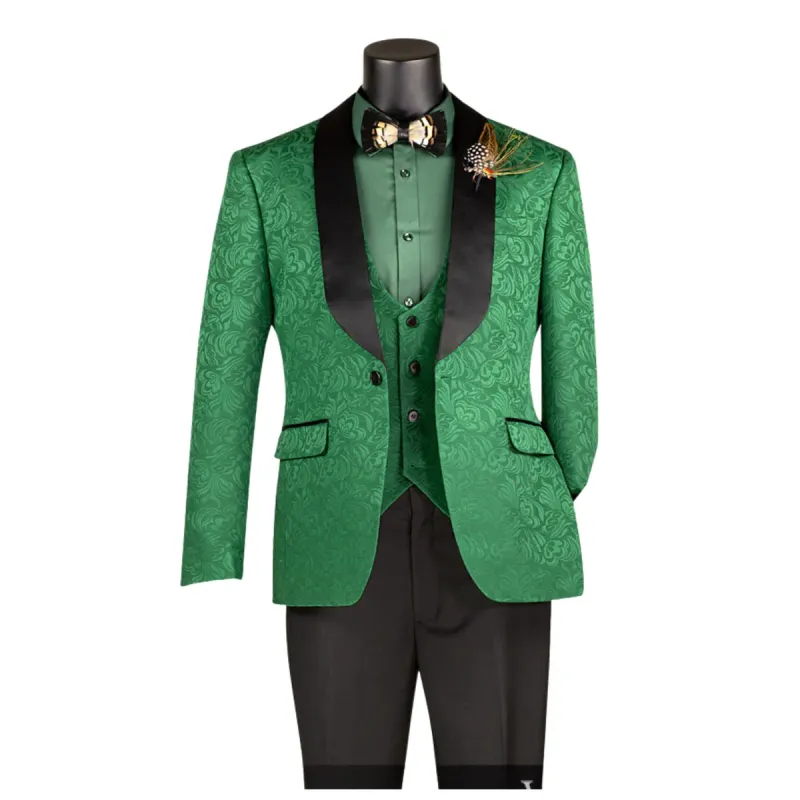 Mens Emerald Green Jacquard Tuxedo Suit made by Alberto Nardoni