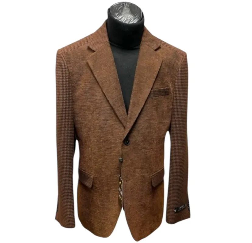 Men’s Zacchi Brown Textured Blazer – Classic Single Button Sport Coat with Notch Lapel Formal Jacket sold by Alberto Nardoni