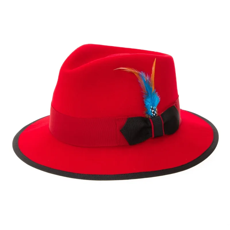 Men's Classic Two Tone Trilby Fedora Dress Hat in Red & Black made by Alberto Nardoni