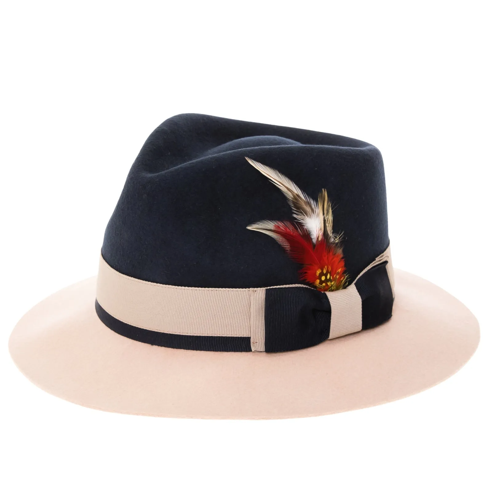 Men's Two Tone Trilby Fedora Dress Hat with Contrast Band in Navy & White sold by Alberto Nardoni product image thumbnail 2