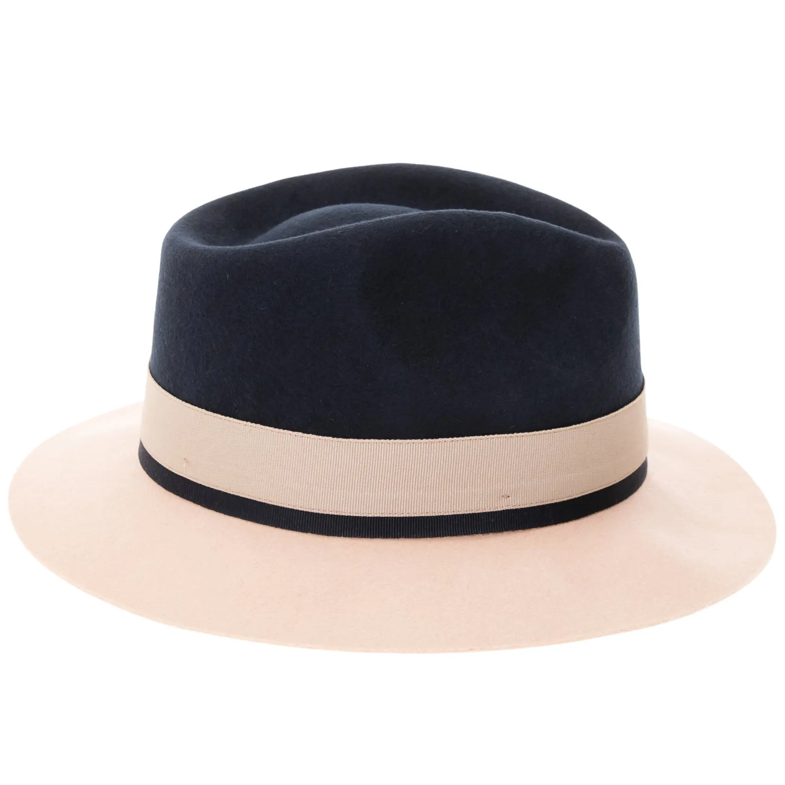 Men's Two Tone Trilby Fedora Dress Hat with Contrast Band in Navy & White sold by Alberto Nardoni product image thumbnail 3