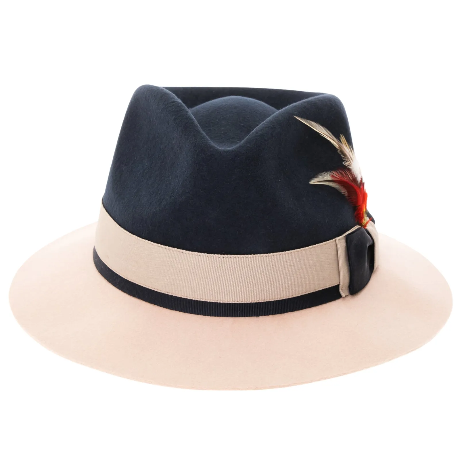 Men's Two Tone Trilby Fedora Dress Hat with Contrast Band in Navy & White sold by Alberto Nardoni