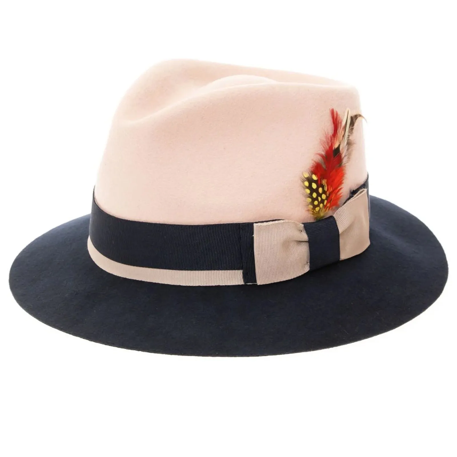 Men's Two Tone Trilby Fedora Dress Hat with Contrast Band in White & Navy sold by Alberto Nardoni product image thumbnail 2