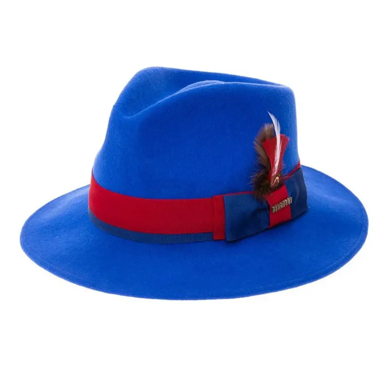 Men's Classic Two Tone Fedora Dress Hat in Royal Blue & Red sold by Alberto Nardoni