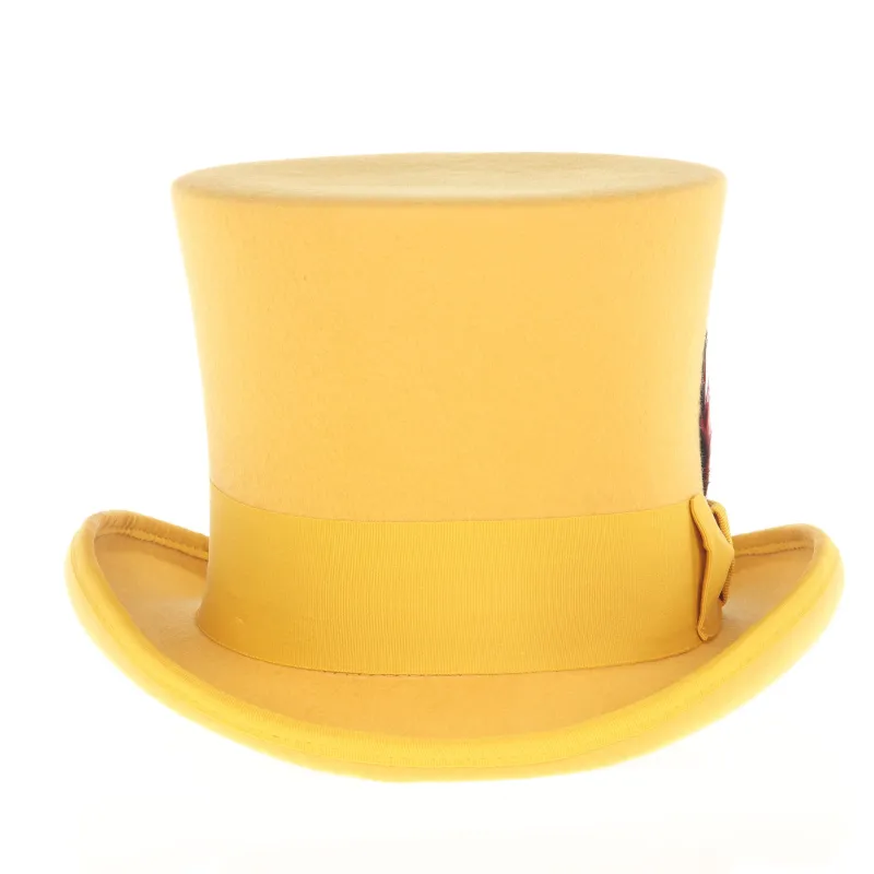 Men's Tall 100% Wool Dress Top Hat in Mustard Gold sold by Alberto Nardoni