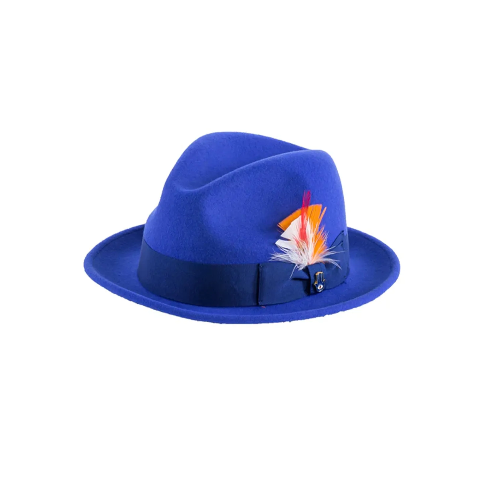 Mens Narrow Brim Crushable Wool Dress Hat Trilby Fedora in Royal Blue sold by Alberto Nardoni