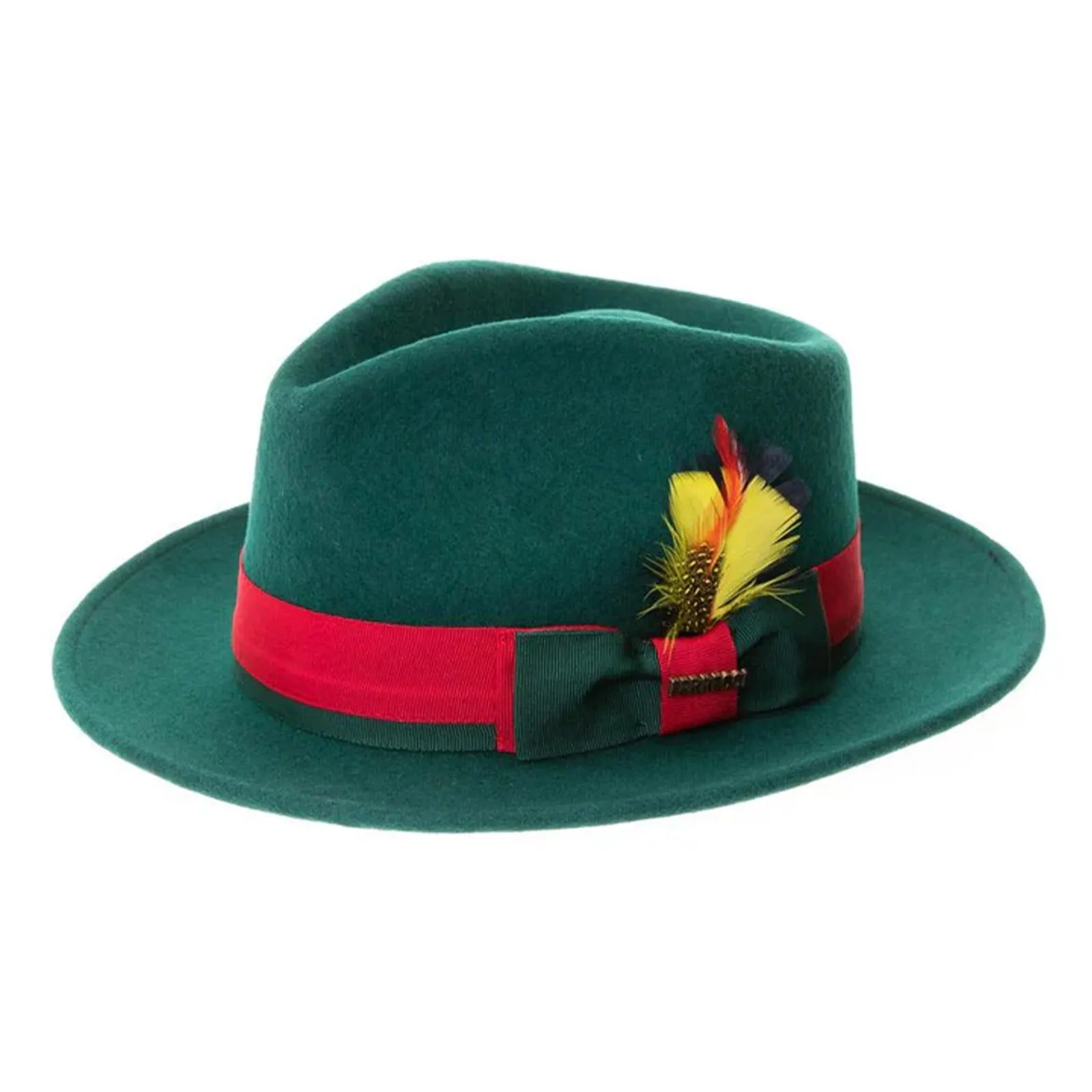 Men's Classic Two Tone Fedora Dress Hat in Hunter Green & Red sold by Alberto Nardoni product image thumbnail 2