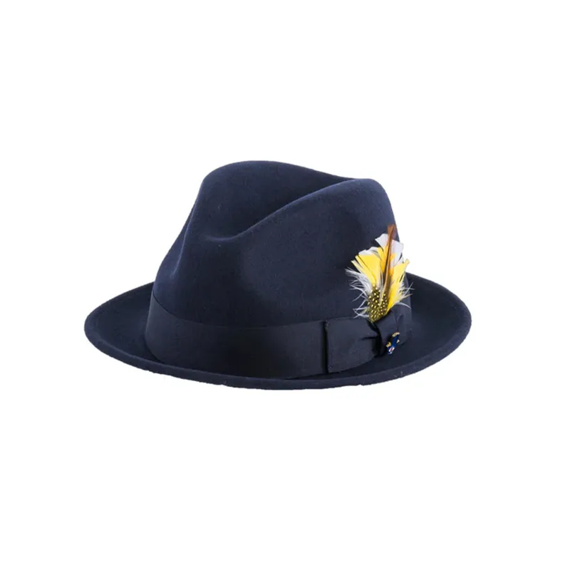 Mens Narrow Brim Crushable Wool Dress Hat Trilby Fedora in Navy Blue made by Alberto Nardoni