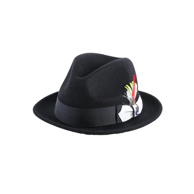 Mens Narrow Brim Crushable Wool Dress Hat Trilby Fedora in Black & White made by Alberto Nardoni