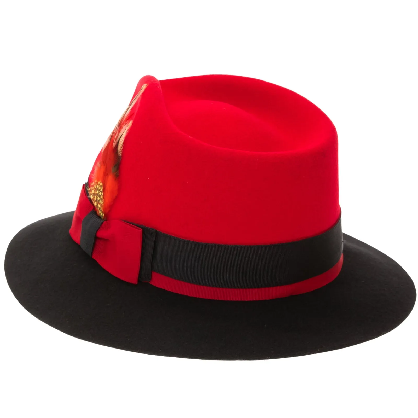 Men's Two Tone Trilby Fedora Dress Hat with Contrast Band in Red & Black sold by Alberto Nardoni product image thumbnail 2