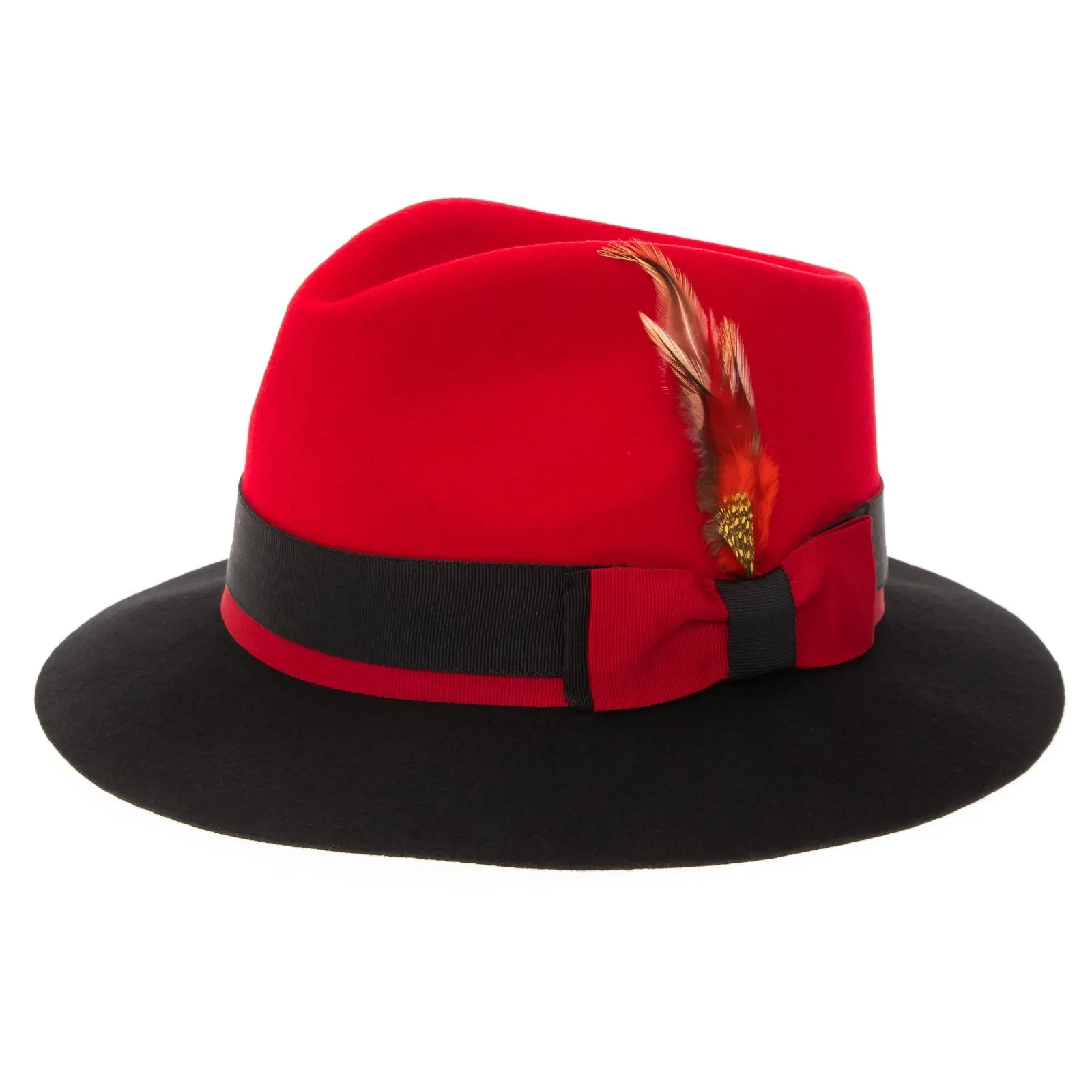 Men's Two Tone Trilby Fedora Dress Hat with Contrast Band in Red & Black sold by Alberto Nardoni product image thumbnail 3