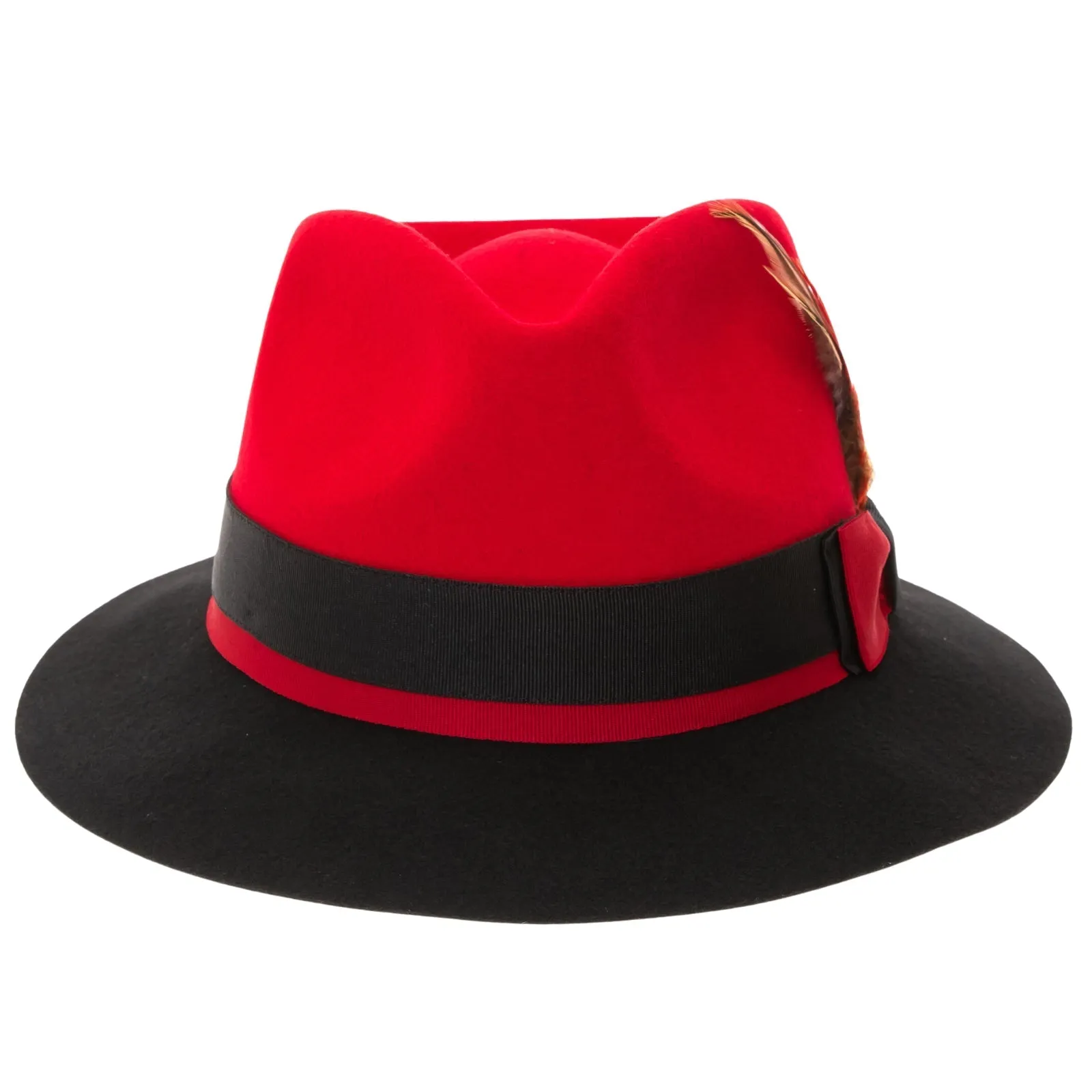 Men's Two Tone Trilby Fedora Dress Hat with Contrast Band in Red & Black sold by Alberto Nardoni