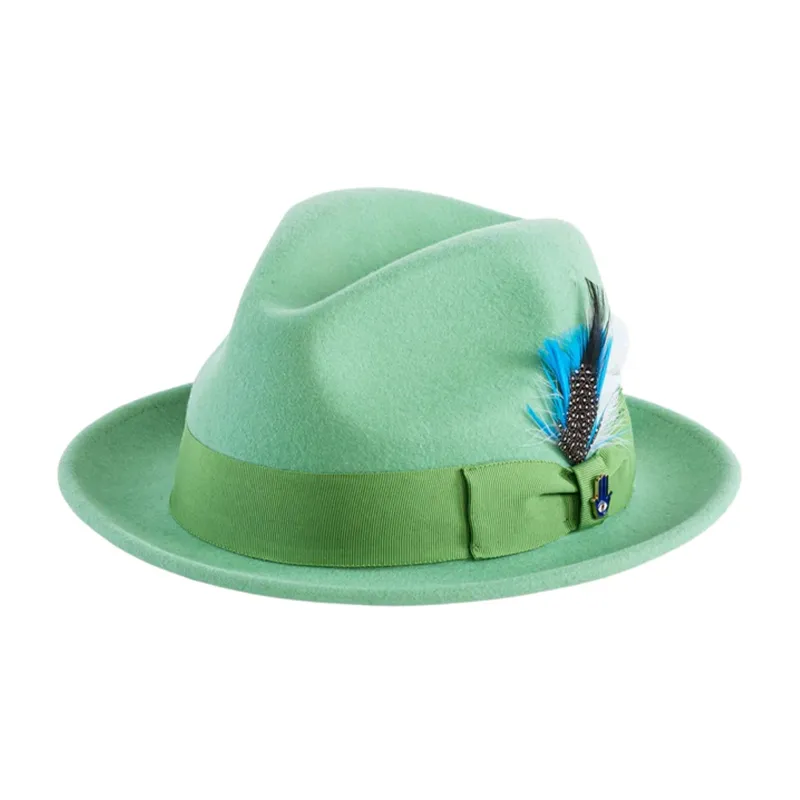 Mens Narrow Brim Crushable Wool Dress Hat Trilby Fedora in Lime Green made by Alberto Nardoni