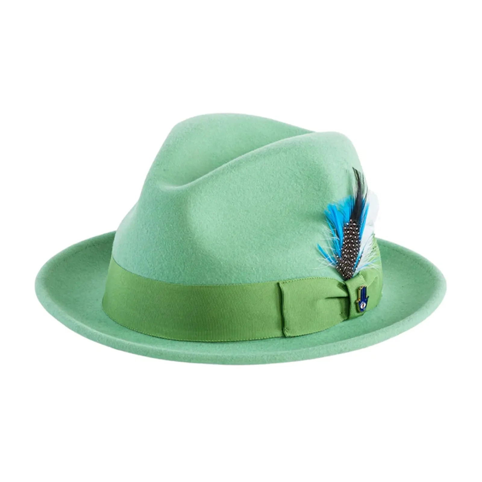 Mens Narrow Brim Crushable Wool Dress Hat Trilby Fedora in Lime Green sold by Alberto Nardoni
