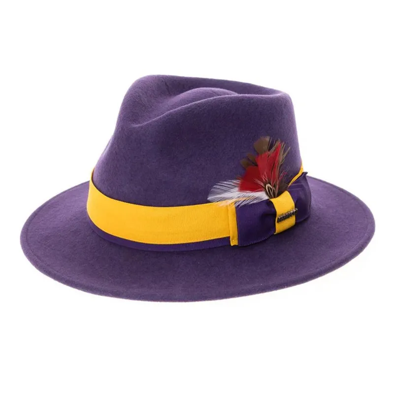 Men's Classic Two Tone Fedora Dress Hat in Purple & Gold made by Alberto Nardoni