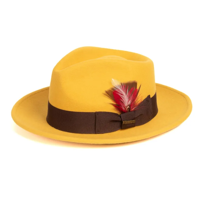 Mens Classic Wool Fedora Dress Hat in Mustard Gold sold by Alberto Nardoni