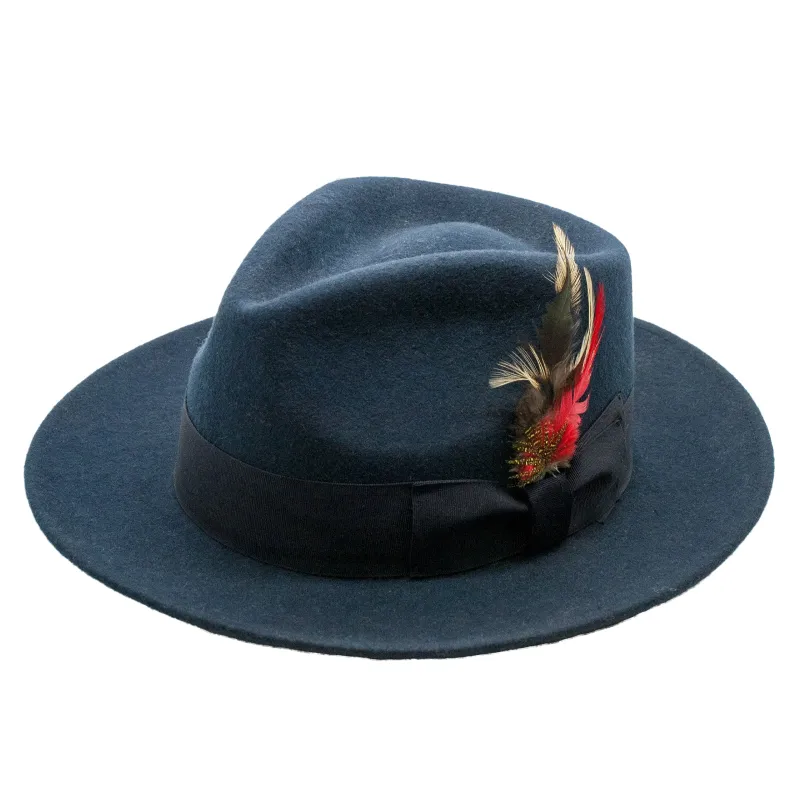 Mens Classic Wool Fedora Dress Hat in Navy Blue sold by Alberto Nardoni