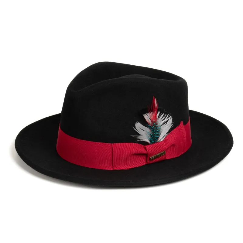 Mens Classic Wool Fedora Dress Hat in Black & Red sold by Alberto Nardoni