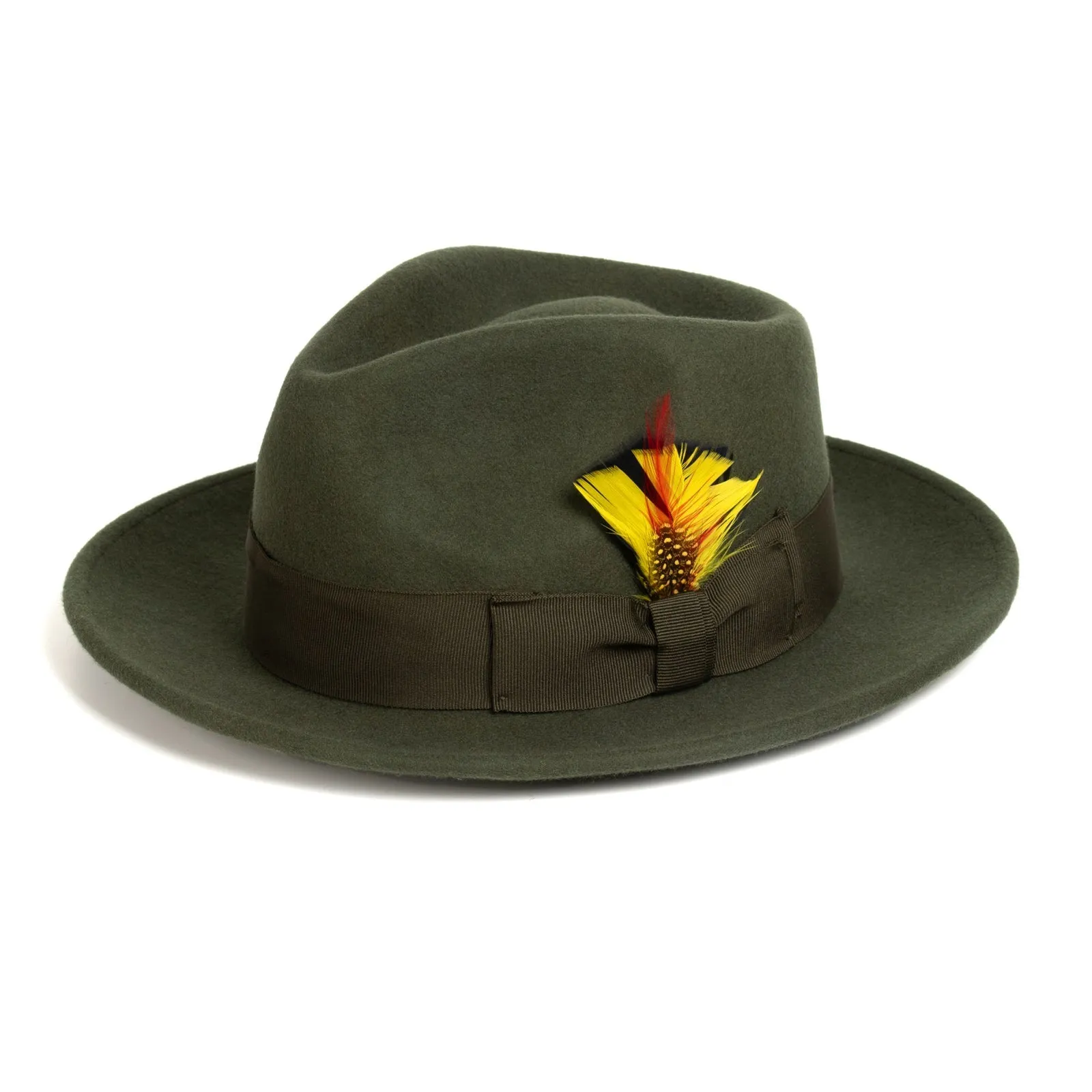 Mens Classic Wool Fedora Dress Hat in Olive Green sold by Alberto Nardoni