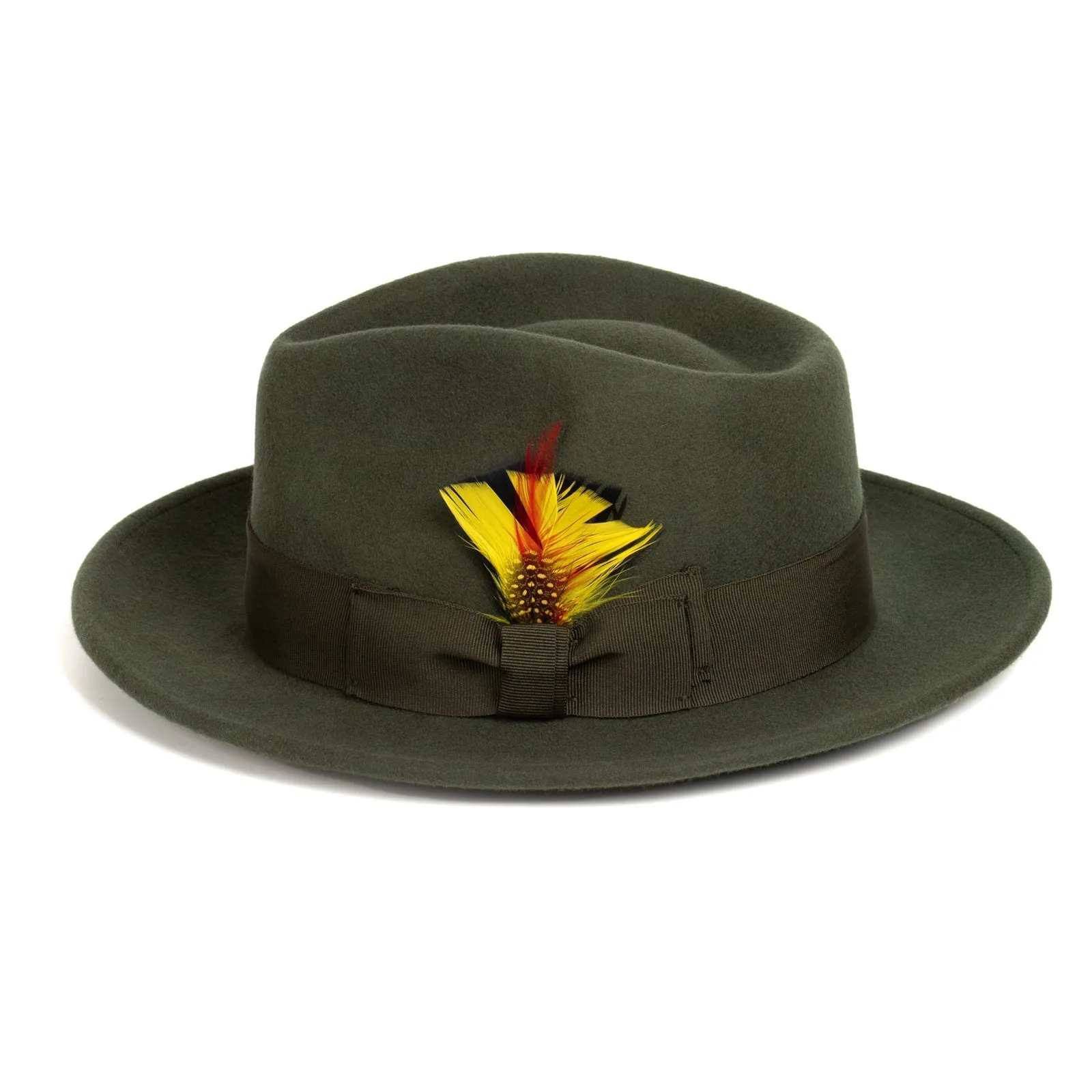 Mens Classic Wool Fedora Dress Hat in Olive Green sold by Alberto Nardoni product image thumbnail 3