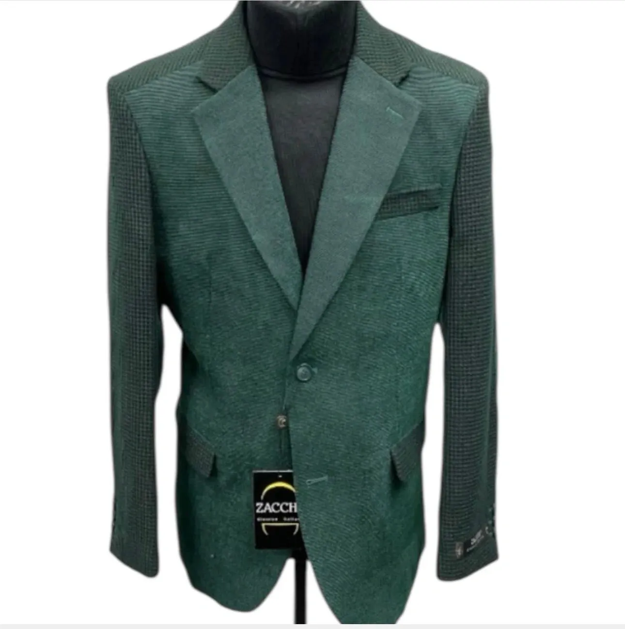 Zacchi Brand Men’s Dark Green Textured Blazer – Classic Single Button Sport Coat with Notch Lapel Formal Jacket sold by Alberto Nardoni