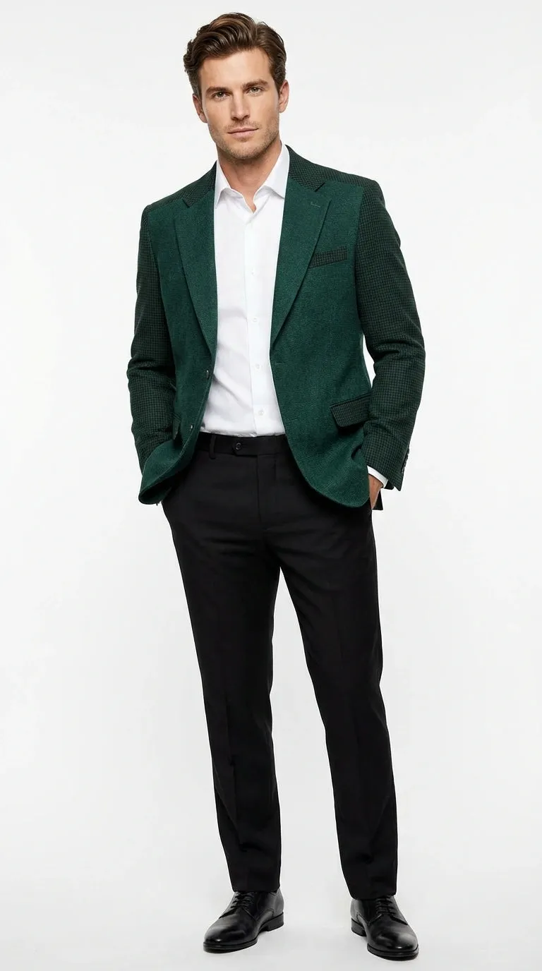 Zacchi Brand Men’s Dark Green Textured Blazer – Classic Single Button Sport Coat with Notch Lapel Formal Jacket sold by Alberto Nardoni product image thumbnail 2