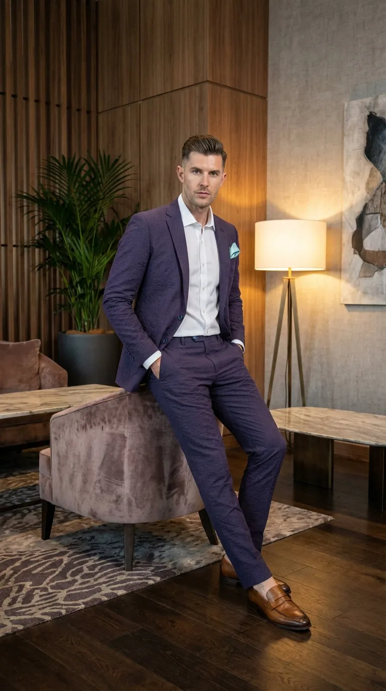 Mens Navy Blue Seersucker Suit – Cotton Fabric Shadow Pattern Ton on Tone Textured Two Button Notch Lapel Formal Summer Suit sold by Alberto Nardoni product image thumbnail 3