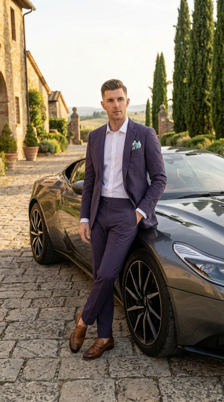 Mens Navy Blue Seersucker Suit – Cotton Fabric Shadow Pattern Ton on Tone Textured Two Button Notch Lapel Formal Summer Suit sold by Alberto Nardoni product image thumbnail 4