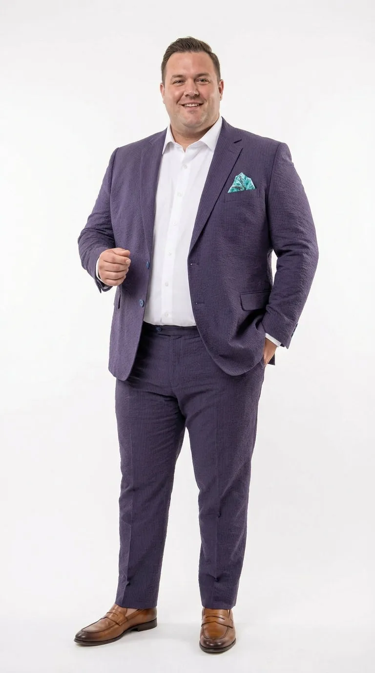 Mens Navy Blue Seersucker Suit – Cotton Fabric Shadow Pattern Ton on Tone Textured Two Button Notch Lapel Formal Summer Suit sold by Alberto Nardoni product image thumbnail 5