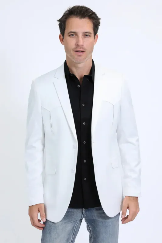 Mens White Western Blazer – Modern Fit Cowboy Tuxedo Style Western Suit made by Alberto Nardoni